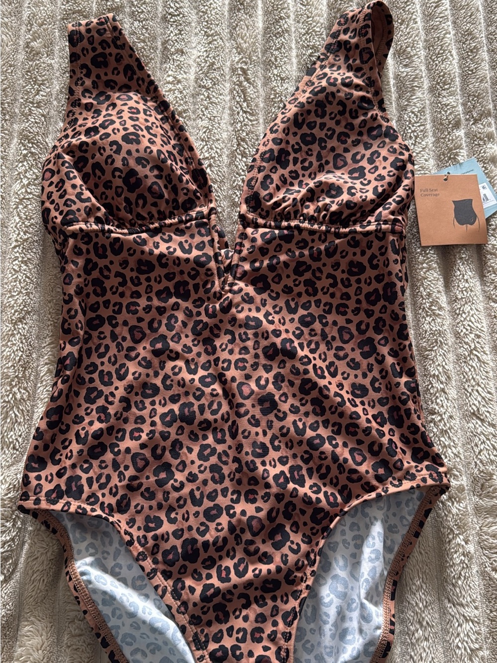 Leopard Print One-Piece Swimsuit - Brown & Black Womans small